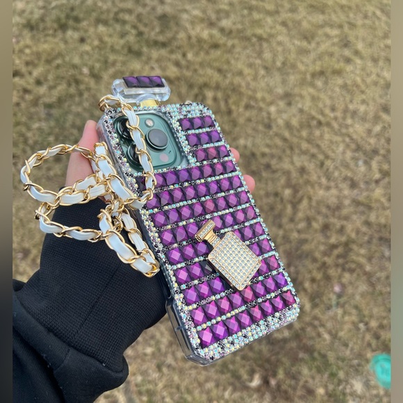 Luxurious Perfume Bottle iPhone 16 Pro Max Case with Burgundy Crystals - Picture 4 of 8
